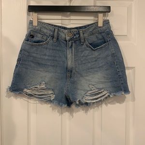 High Waisted Destressed Denim Cutoff Shorts